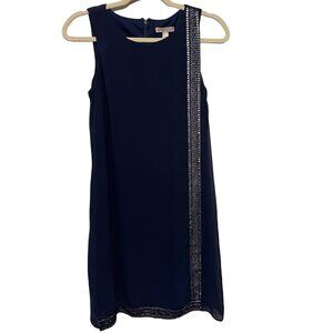 Dressbarn Navy Sleeveless Shift Dress With Metallic Trim 100% Polyester Size 6